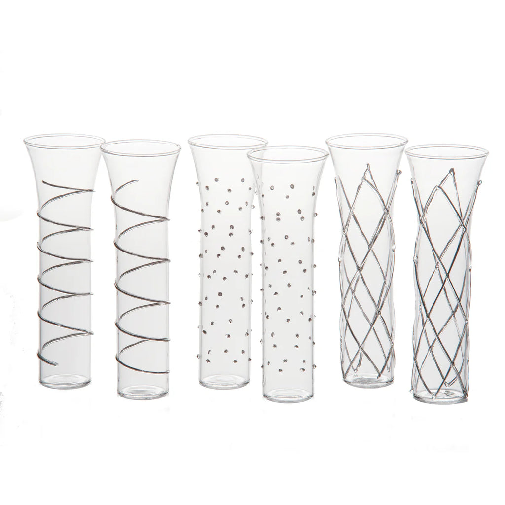 Razzle Dazzle Champagne Flutes with Clear/Gold/Red/Silver Accents, Set of 6