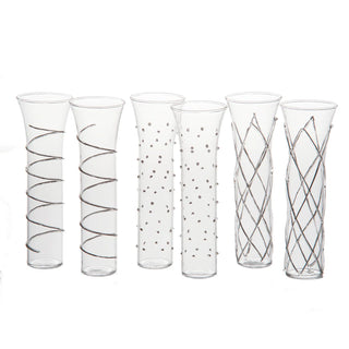 Razzle Dazzle Champagne Flutes with Clear/Gold/Red/Silver Accents, Set of 6