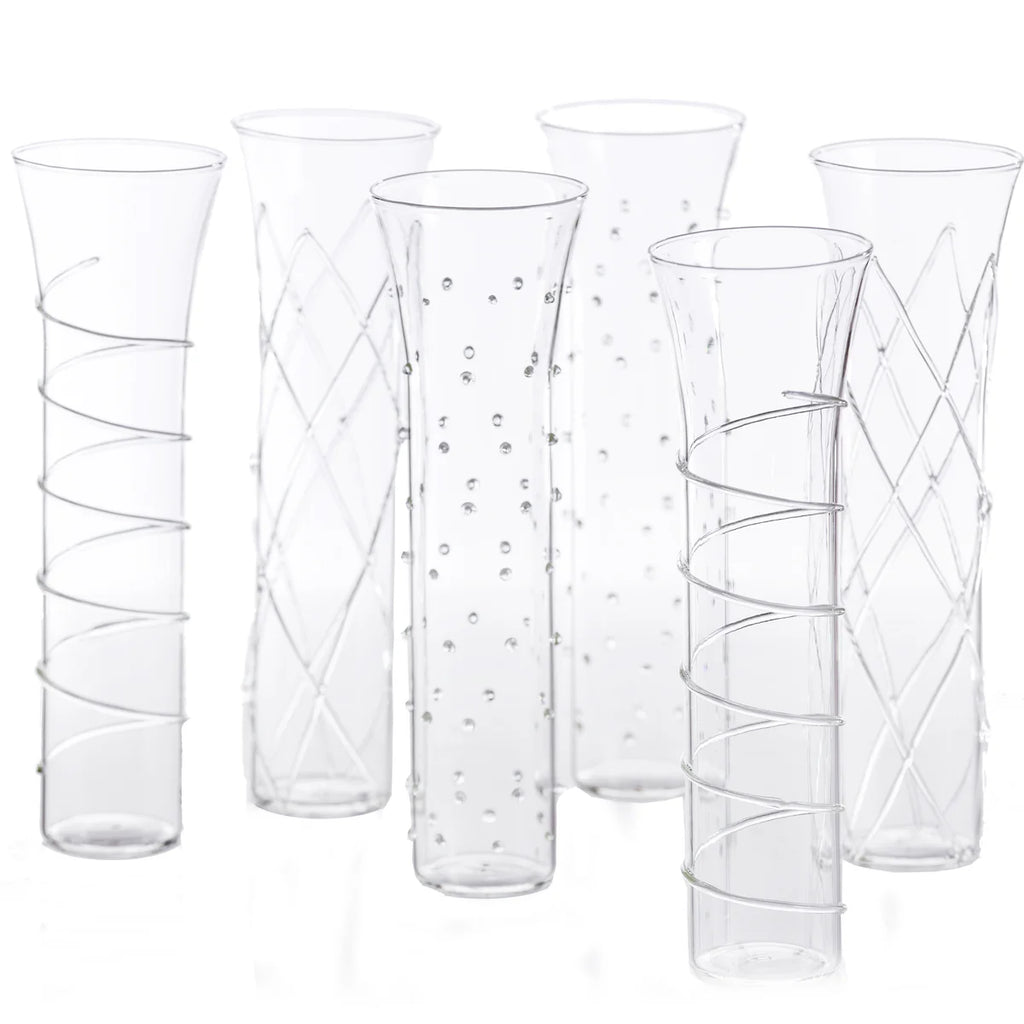 Razzle Dazzle Champagne Flutes with Clear/Gold/Red/Silver Accents, Set of 6