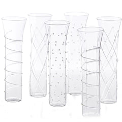 Razzle Dazzle Champagne Flutes with Clear/Gold/Red/Silver Accents, Set of 6