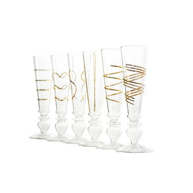 Footed Razzle Dazzle Champagne Flutes with Clear/Gold Accents, Set of 6