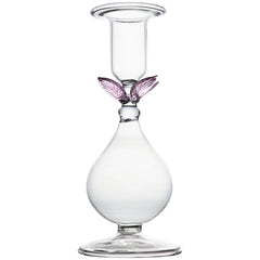 La BoHeme Clear Candlestick, w/Pink/Green/Amber/Blue/Clear Leaves