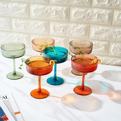 Shatterproof Acrylic Ribbed Martini & Champagne Coupe Glasses Set of 6 – 8oz Plastic Tritan Drinkware
