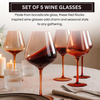 Red Rocks Gradient Colored Wine Glass Set of 5 – Elegant 20oz Glassware for Home Bar