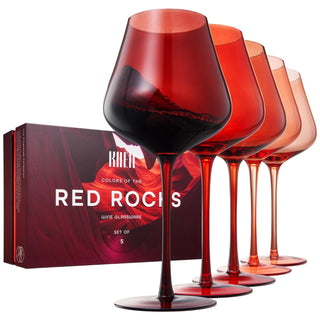 Red Rocks Gradient Colored Wine Glass Set of 5 – Elegant 20oz Glassware for Home Bar