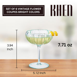 Flower Coupe Cocktail Glasses Set of 4 – Bright Multicolor Barware for Parties & Gifts
