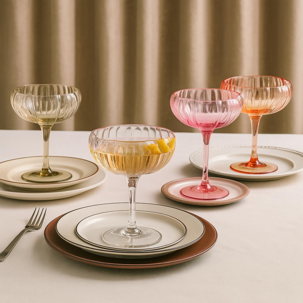 Flower Coupe Cocktail Glasses Set of 4 – Bright Colored Glassware for Cocktails & Entertaining