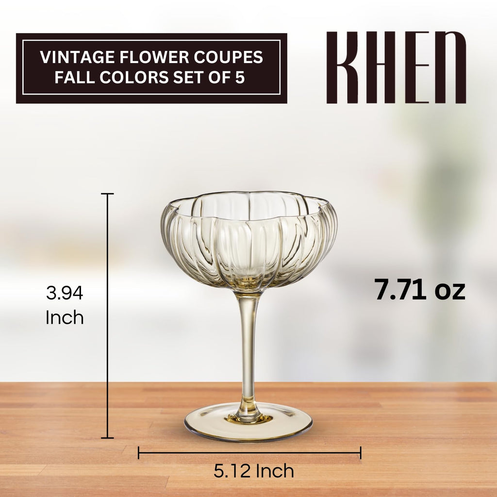 Flower Coupe Cocktail Glasses Set of 4 – Bright Colored Glassware for Cocktails & Entertaining