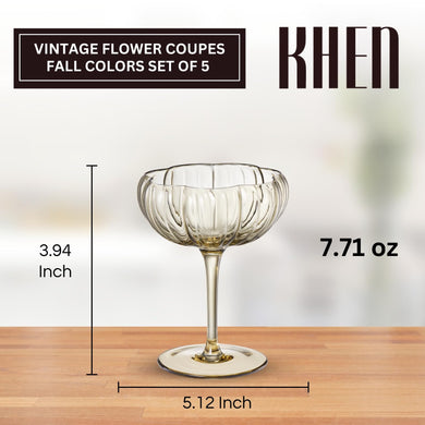 Flower Coupe Cocktail Glasses Set of 4 – Bright Colored Glassware for Cocktails & Entertaining