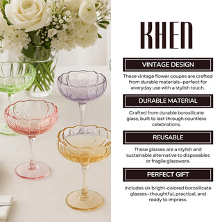 Flower Coupe Cocktail Glasses Set of 4 – Bright Multicolor Barware for Parties & Gifts