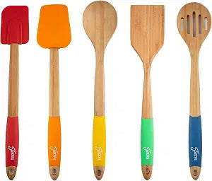 Cambridge Fiesta Bamboo 5-Piece Silicone Utensil Set, silicone