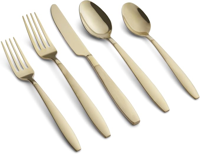 Cambridge Mathison Champagne Sand Mirror 45 Piece Flatware Set, 18/0 stainless steel