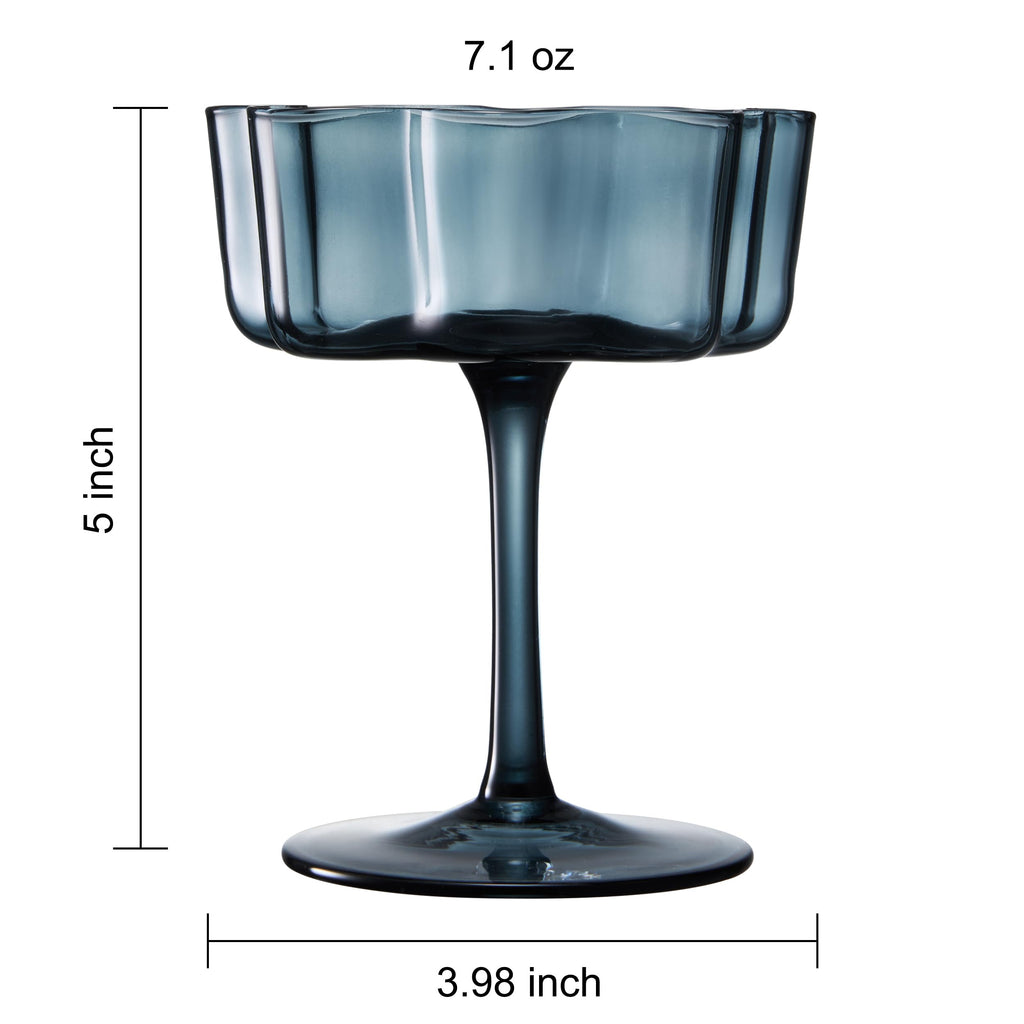 Muted Flower Wave Coupe Cocktail Glasses Set of 6 – Elegant Colored Barware for Entertaining