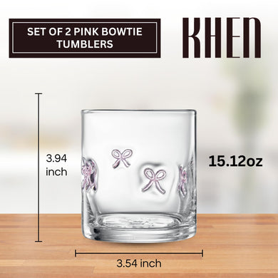 Khen Bowtie Tumblers Set Stylish Break Resistant Acrylic Drinkware for Cocktail Wedding Gift Use - Set of 2 Pink