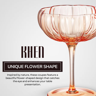 Flower Coupe Cocktail Glasses Set of 4 – Bright Colored Glassware for Cocktails & Entertaining