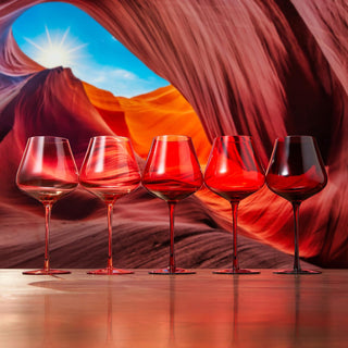 Red Rocks Gradient Colored Wine Glass Set of 5 – Elegant 20oz Glassware for Home Bar