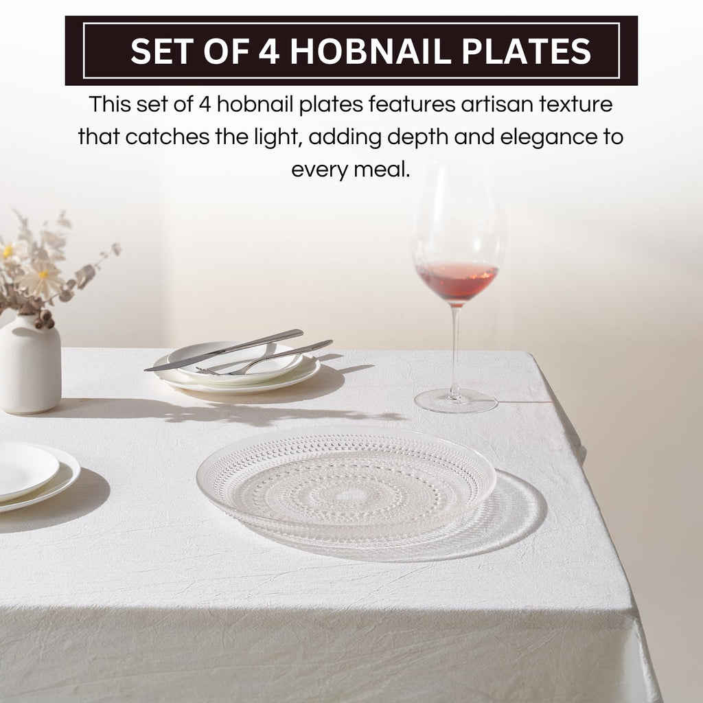 Clear Glass Hobnail Dinner Plates Set of 4 – Classic Textured Charger Plates for Dining Decor