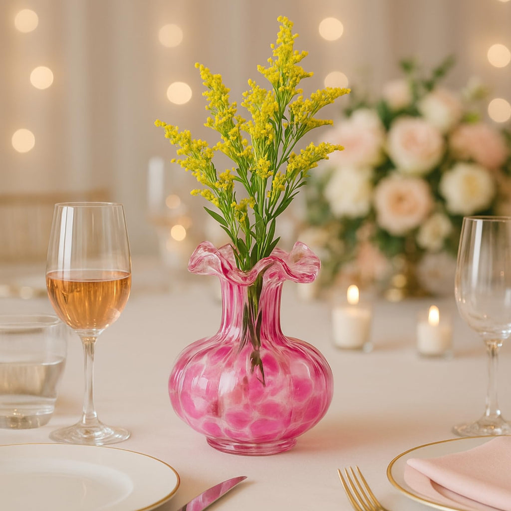 Blush Petal Small Hand-Blown Glass Flower Vase – 7-Inch Decorative Vase for Home Decor