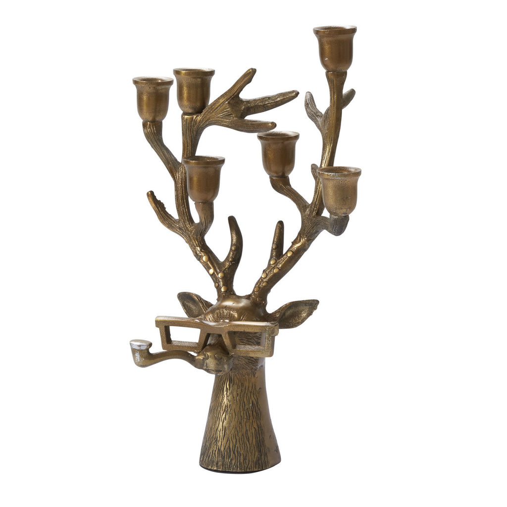 Antiqued Metal Reindeer Head Candelabra