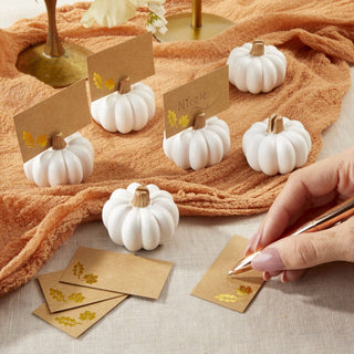White And Gold Pumpkin Place Card Holders – Set of 6
