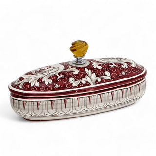 JEWERLY BOX: Authentic Deruta Keepsake Oval Box with Murano Knob - DERUTA FONDO ROSSO design