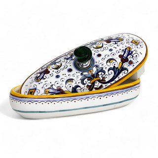 JEWERLY BOX: Authentic Deruta Keepsake Oval Box with Murano Knob - RICCO DERUTA design