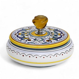 JEWERLY BOX: Authentic Deruta Keepsake Round Box with Murano Knob - RICCO DERUTA design
