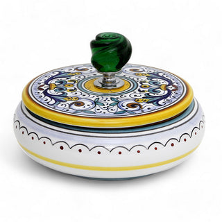 JEWERLY BOX: Authentic Deruta Keepsake Round Box with Murano Knob - RICCO DERUTA design
