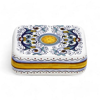 JEWERLY BOX: Authentic Deruta Keepsake Rectangular Box with Murano Knob - RICCO DERUTA design