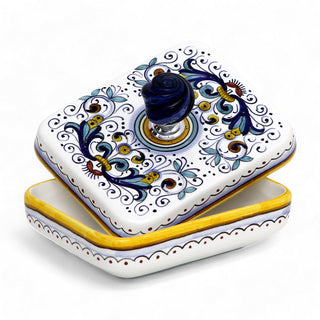 JEWERLY BOX: Authentic Deruta Keepsake Rectangular Box with Murano Knob - RICCO DERUTA design