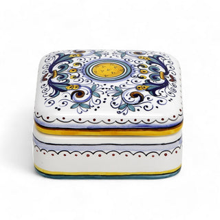 JEWERLY BOX: Authentic Deruta Keepsake Square Box with Murano Knob - RICCO DERUTA design