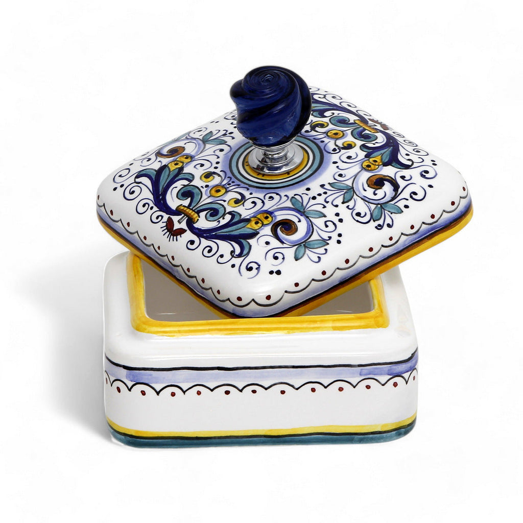 JEWERLY BOX: Authentic Deruta Keepsake Square Box with Murano Knob - RICCO DERUTA design