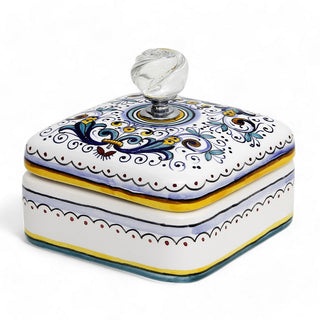 JEWERLY BOX: Authentic Deruta Keepsake Square Box with Murano Knob - RICCO DERUTA design