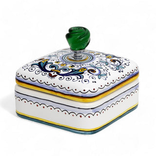 JEWERLY BOX: Authentic Deruta Keepsake Square Box with Murano Knob - RICCO DERUTA design