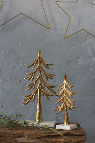 Elegance in Simplicity: Gold Metal Crisp Tree Figurine with Marble Base