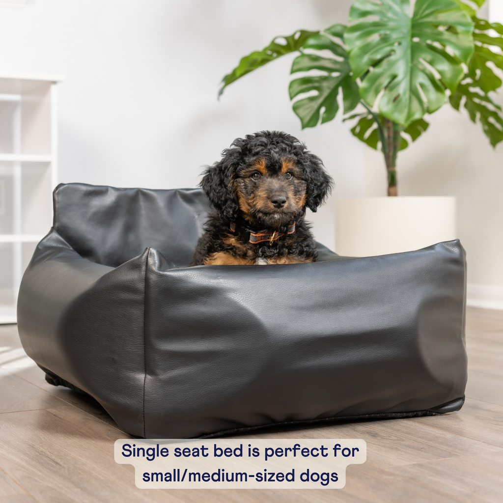 PupProtector™ Cool-to-Touch Vegan Leather Memory Foam Dog Car Bed – Black