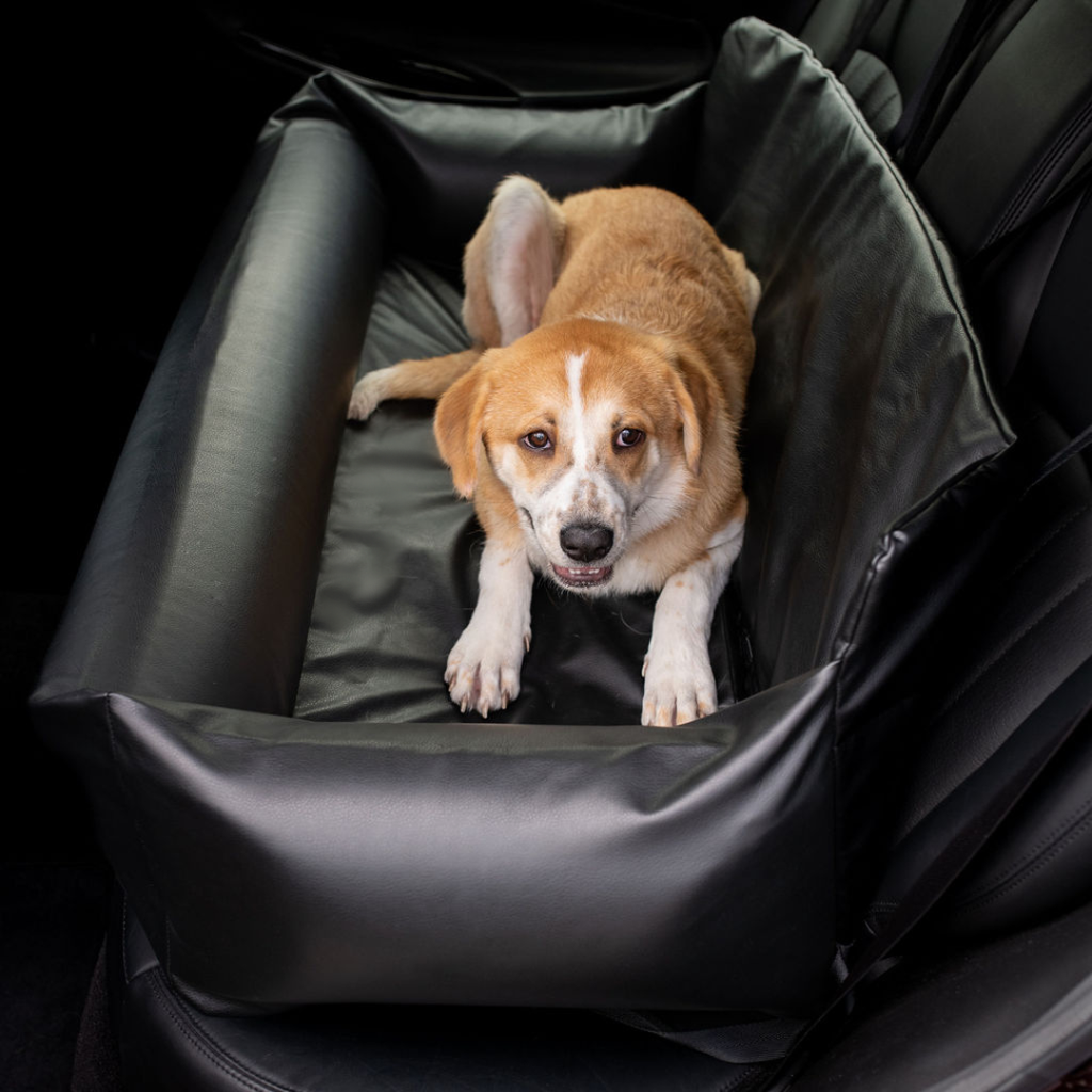 PupProtector™ Cool-to-Touch Vegan Leather Memory Foam Dog Car Bed – Black