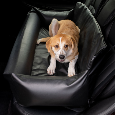 PupProtector™ Cool-to-Touch Vegan Leather Memory Foam Dog Car Bed – Black