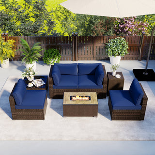 7-Piece PE Rattan Sectional Set with 32-Inch Gas Fire Pit Table and Tank Cover