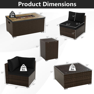7-Piece PE Rattan Sectional Set with 32-Inch Gas Fire Pit Table and Tank Cover