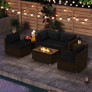 7-Piece PE Rattan Sectional Set with 32-Inch Gas Fire Pit Table and Tank Cover