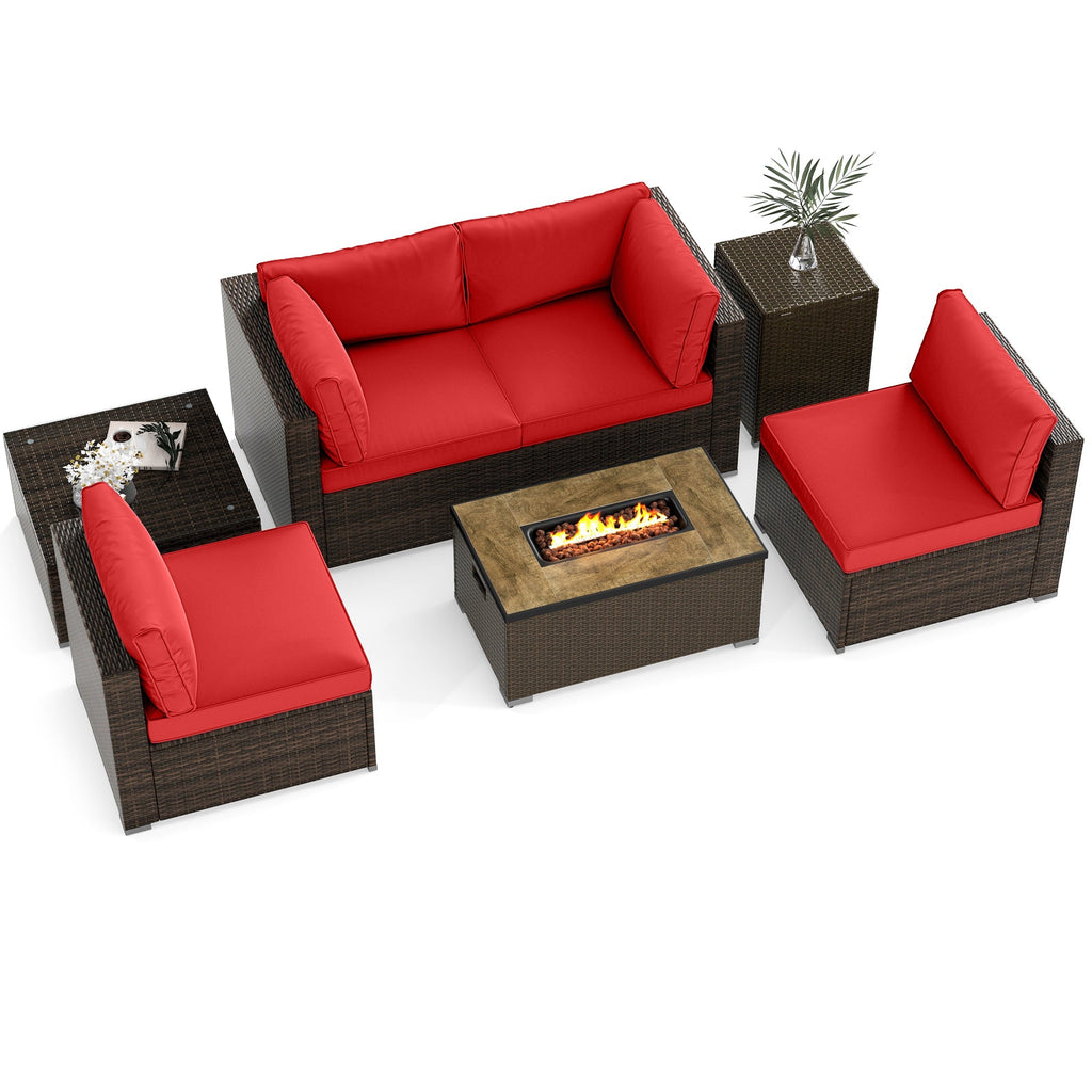 7-Piece PE Rattan Sectional Set with 32-Inch Gas Fire Pit Table and Tank Cover