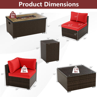 7-Piece PE Rattan Sectional Set with 32-Inch Gas Fire Pit Table and Tank Cover
