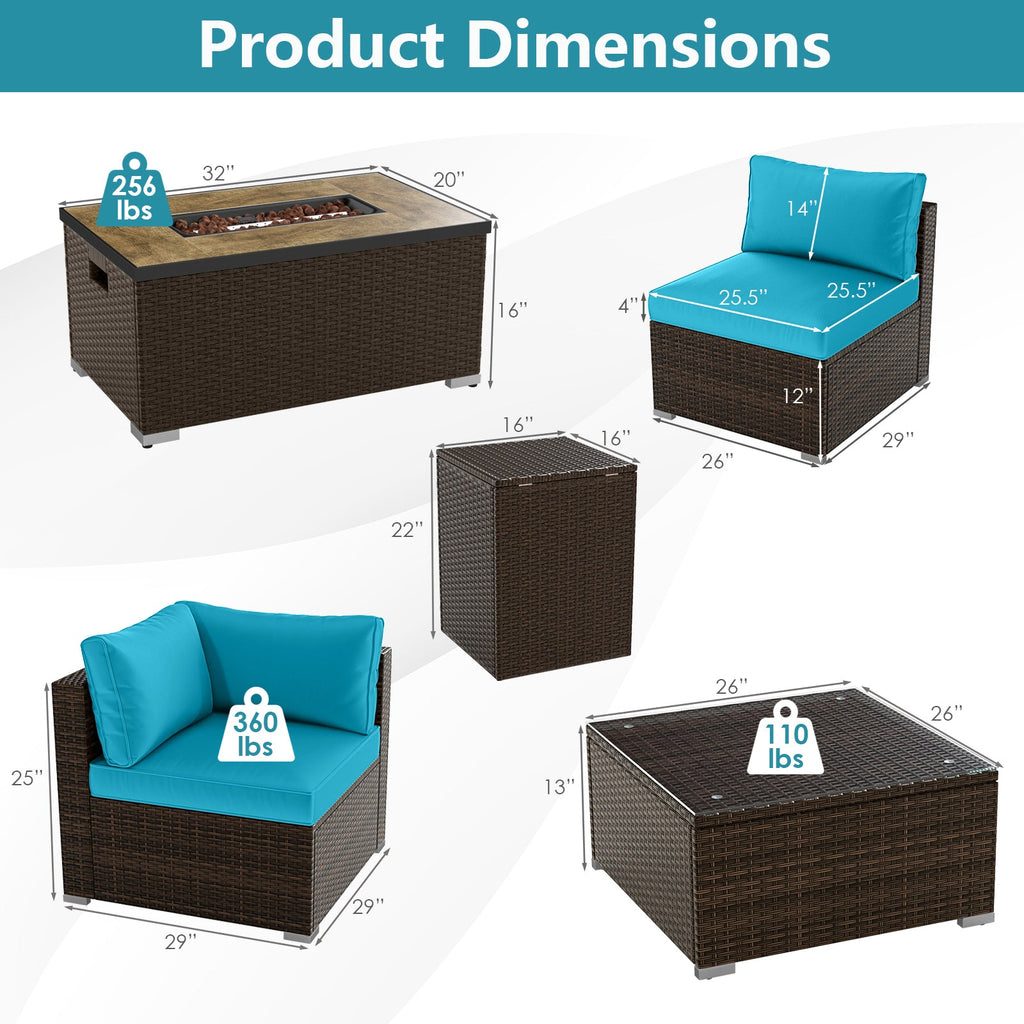 7-Piece PE Rattan Sectional Set with 32-Inch Gas Fire Pit Table and Tank Cover
