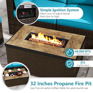 7-Piece PE Rattan Sectional Set with 32-Inch Gas Fire Pit Table and Tank Cover