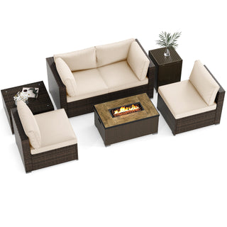 7-Piece PE Rattan Sectional Set with 32-Inch Gas Fire Pit Table and Tank Cover