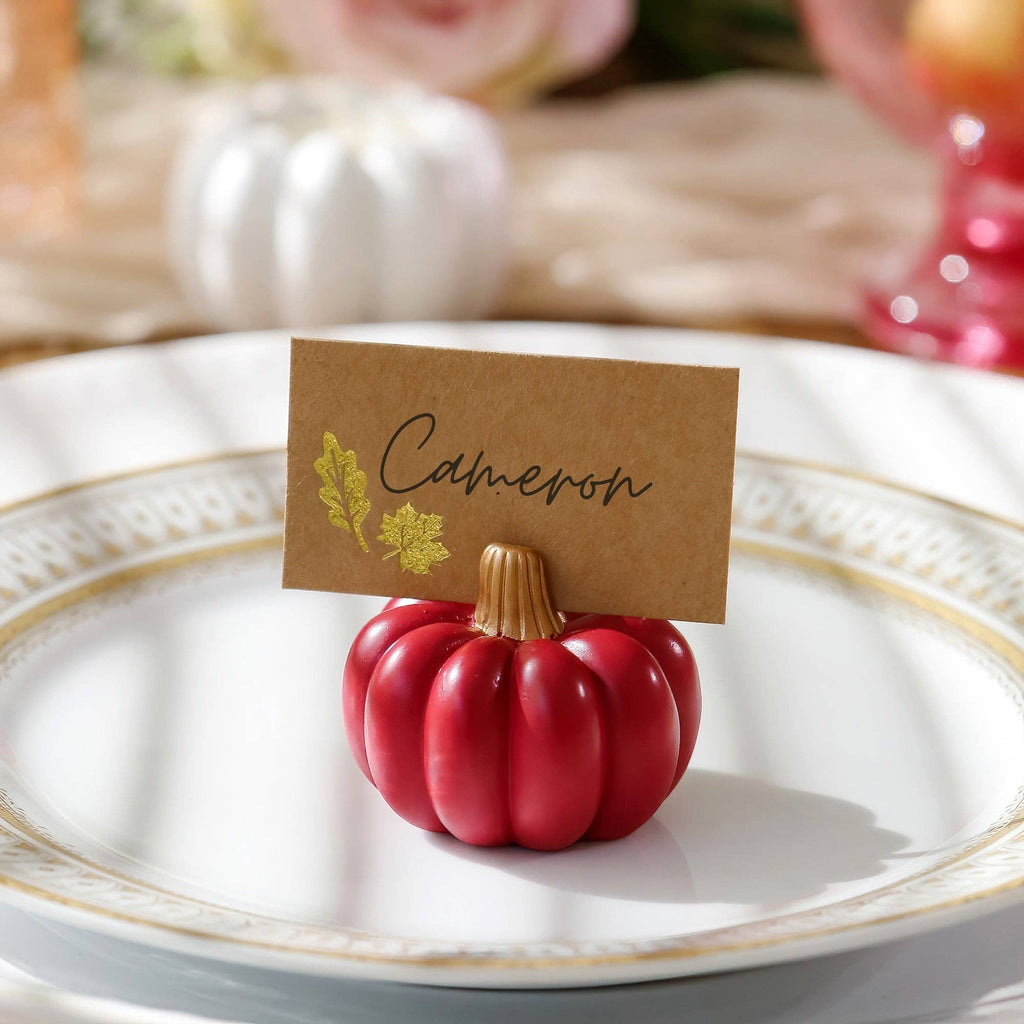 Burgundy & Blush Pink Pumpkin Place Card Holders – Set of 6