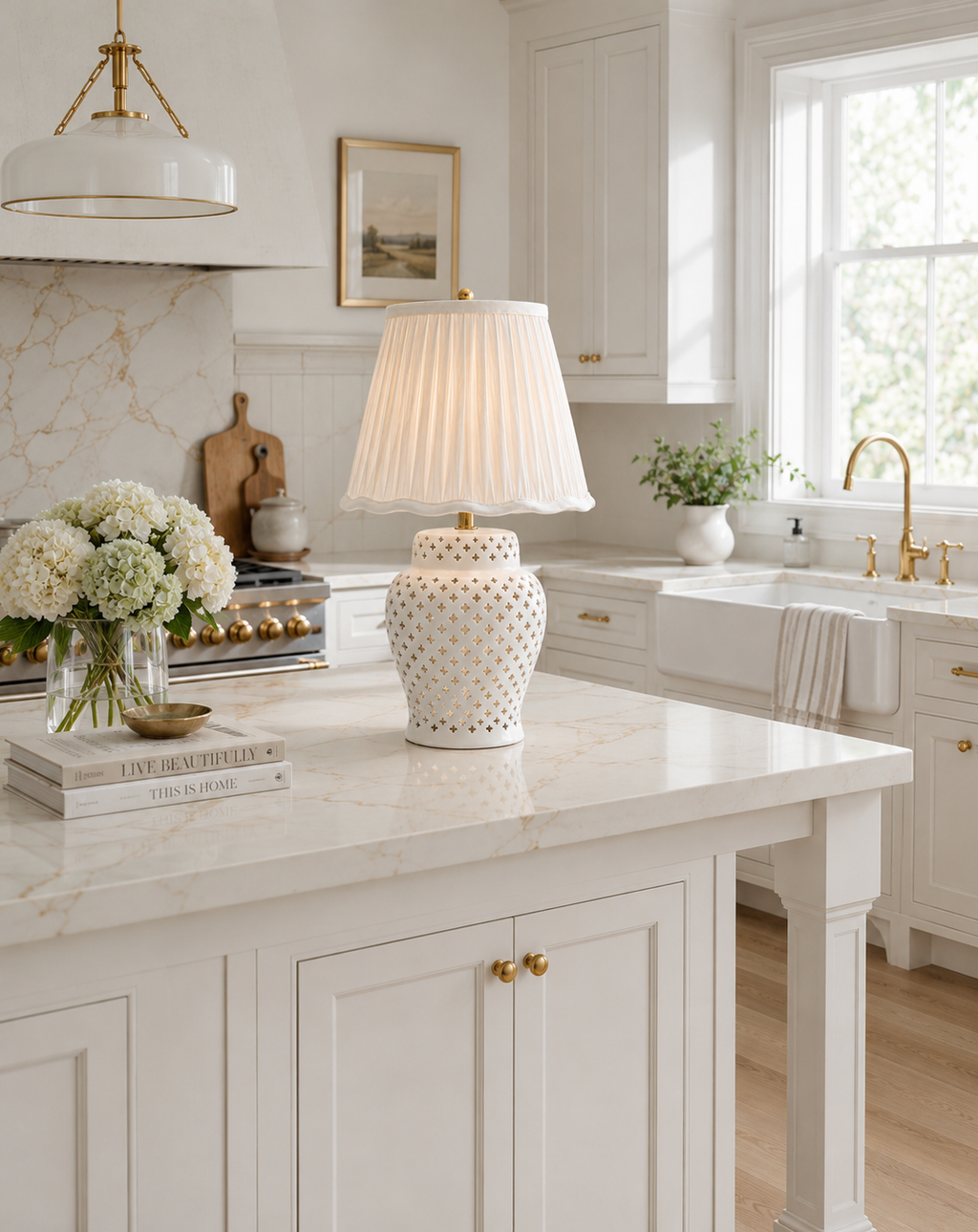 Ivory Pierced Diamond Porcelain Rechargeable Lamp – Available in Two Sizes