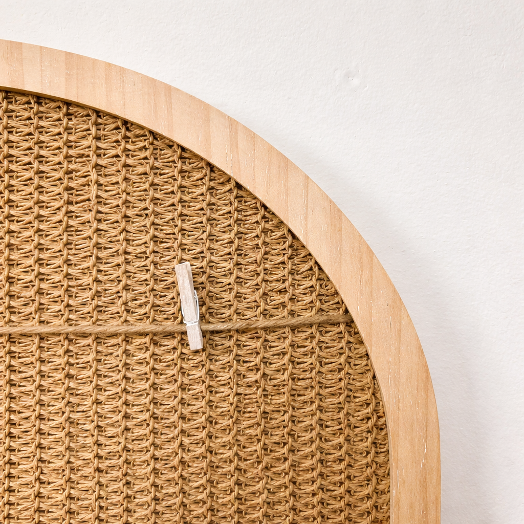 Arched Rattan and Wood Photo Display Board with Clips