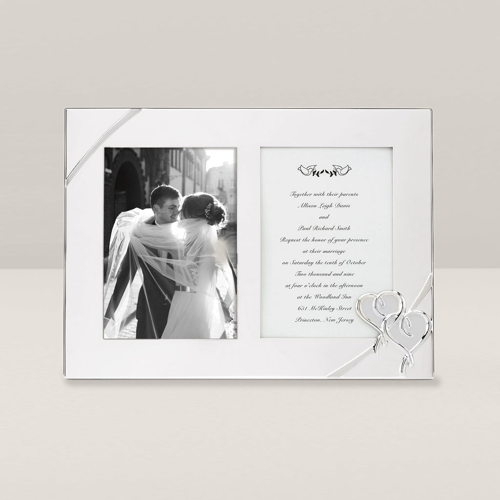 Lenox True Love Double Invitation Frame, silverplate/stamped steel